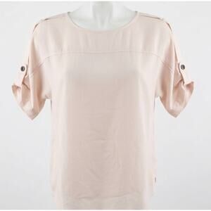 LOFT Blouse Size L Pale Pink Short Sleeves Soft Girl Minimalist Office Coquette